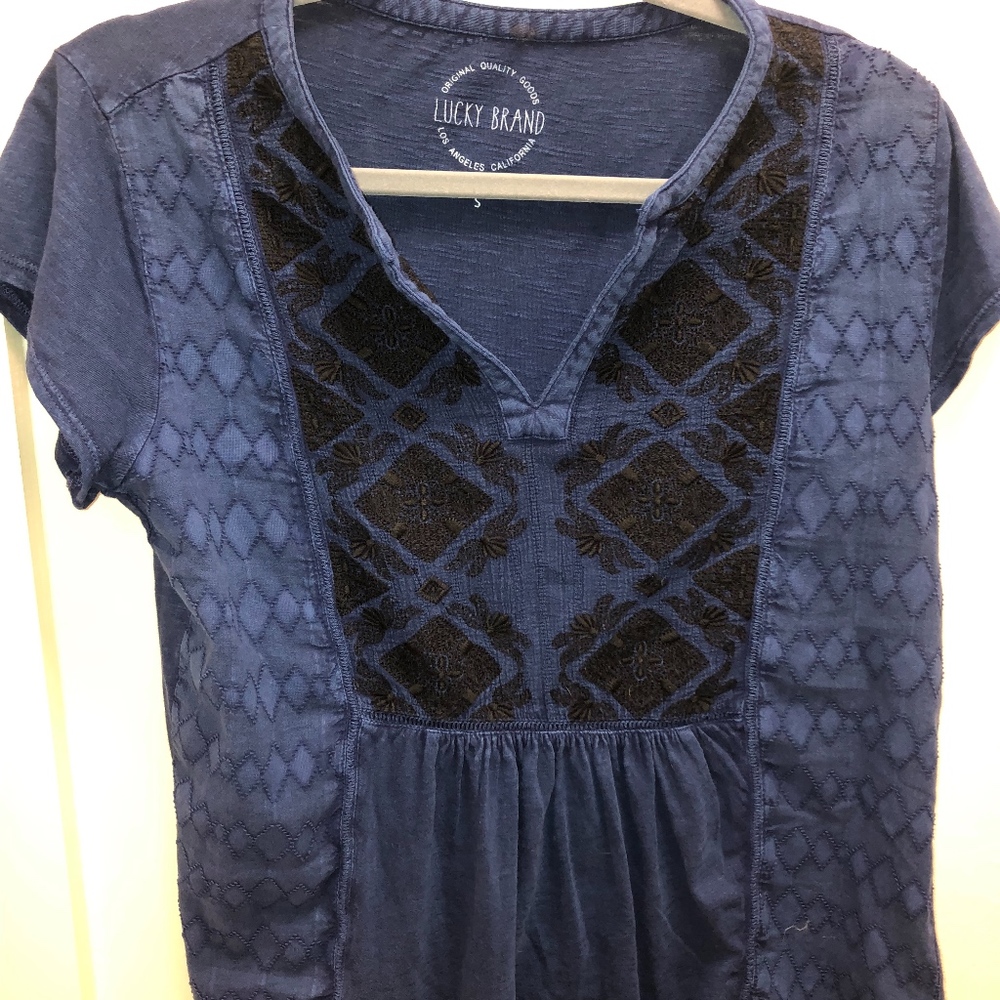 Lucky Brand Blue Patterned Peasant Top S